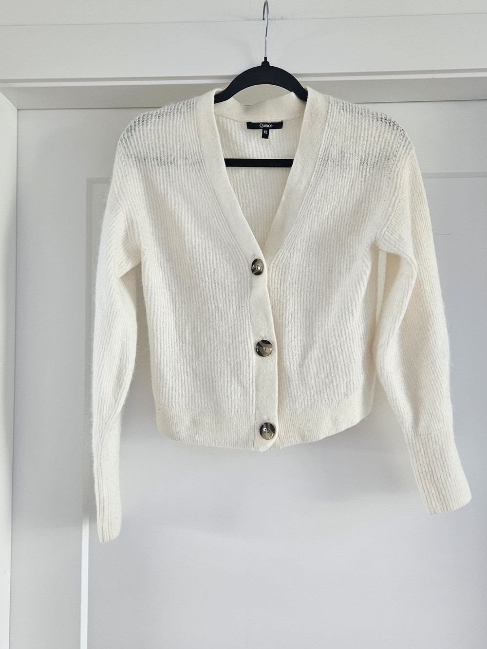Quince 100% Mongolian Cashmere Shrunken Cardigan | Ivory | XL (Fits M-L)
